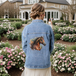 Watercolor Horse Equestrian Riding Denim Jacket
