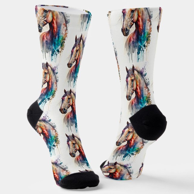 Watercolor Horse Equestrian Socks (Angled)