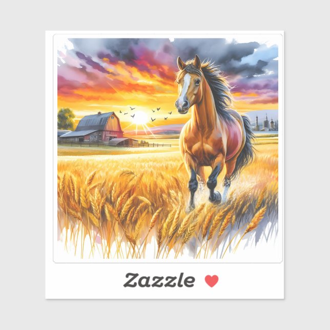 Watercolor Horse in Wheat Field (Sheet)