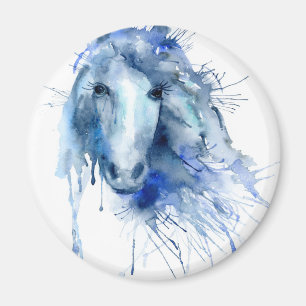 Watercolor horse Portrait with paint splatter Magnet