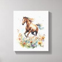 Watercolor Horse Running through a Field