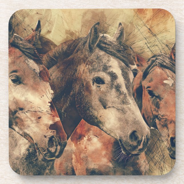 Watercolor Horses Coaster (Front)