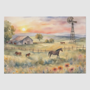 Watercolor Horses in Field of sunflowers Tissue Paper