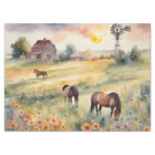 Watercolor Horses in Field of sunflowers