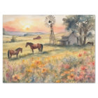 Watercolor Horses in Field of sunflowers