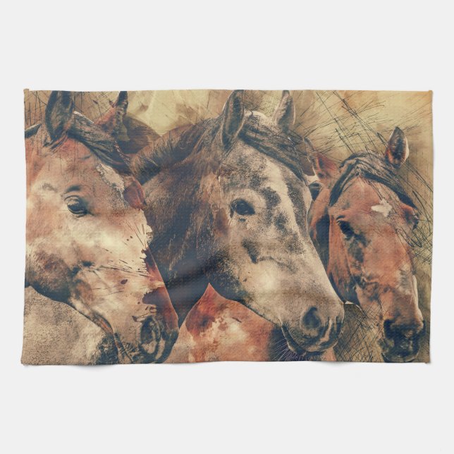 Watercolor Horses Tea Towel (Horizontal)