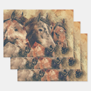 Watercolor Horses Wrapping Paper Sheet