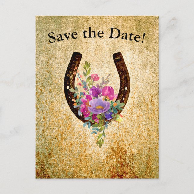Watercolor horseshoe personalised Save the Date Holiday Postcard (Front)