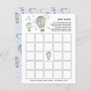 Watercolor Hot Air Balloon Baby Shower Bingo Invitation