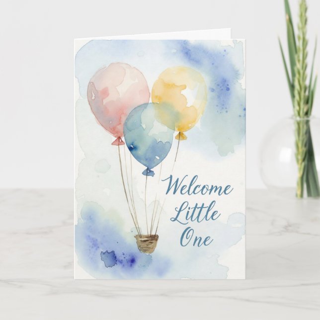 Watercolor Hot Air Balloon Baby Shower Card (Front)
