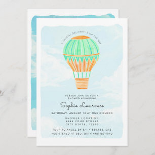 Watercolor Hot Air Balloon Baby Shower Invitation