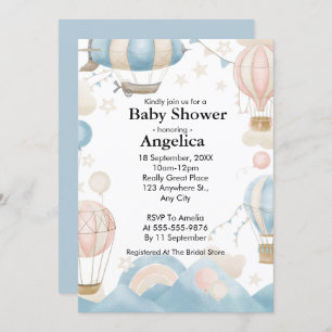 Watercolor Hot Air Balloon Baby Shower  Invitation