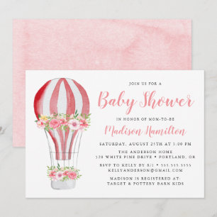Watercolor Hot Air Balloon Baby Shower Invitation