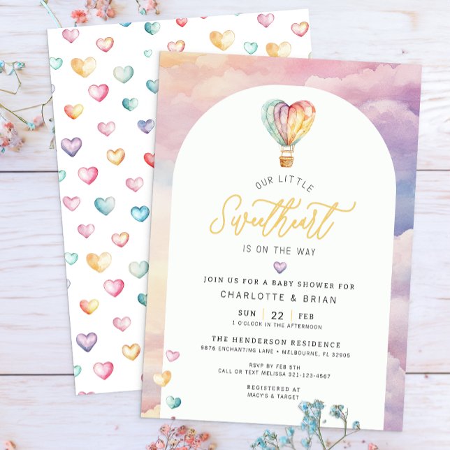 Watercolor Hot Air Balloon Baby Shower Invite (Sweetheart Baby Shower Invite)