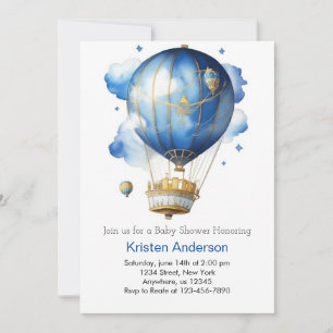 Watercolor Hot Air Balloon Boy Baby Shower Invitation
