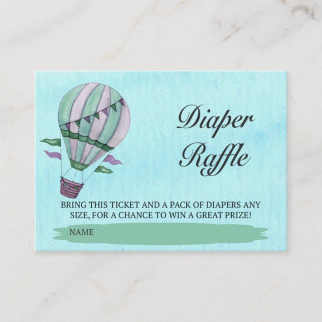 Watercolor Hot Air Balloon  Diaper Raffle Ticket Enclosure Card (Front)