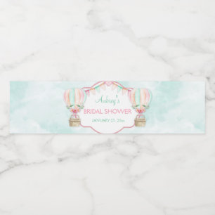 Watercolor Hot Air Balloon Mint Pink Peach Water Bottle Label