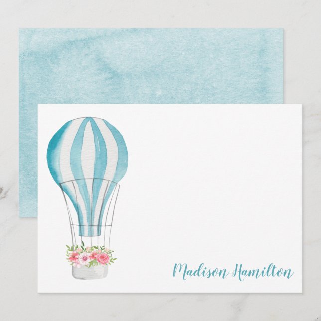 Watercolor Hot Air Balloon Personalised Stationery Card (Front/Back)