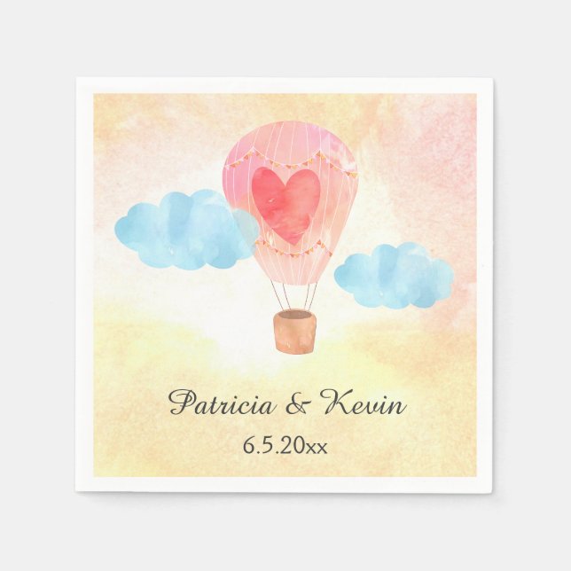 Watercolor Hot Air Balloon Wedding Napkin (Front)