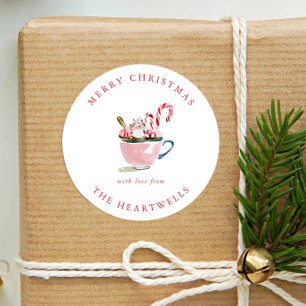 Watercolor Hot Chocolate Green Pink Red Holiday Classic Round Sticker