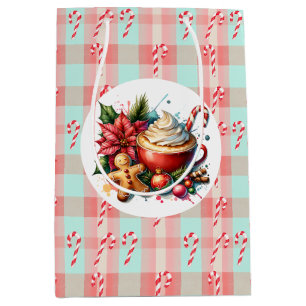 Watercolor Hot Cocoa, Candy Canes Christmas Medium Gift Bag