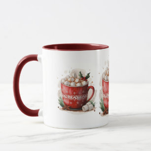 Watercolor Hot Cocoa with Marshmallows Christmas  Mug
