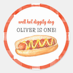 Watercolor Hot Dog 1st Birthday Classic Round Sticker