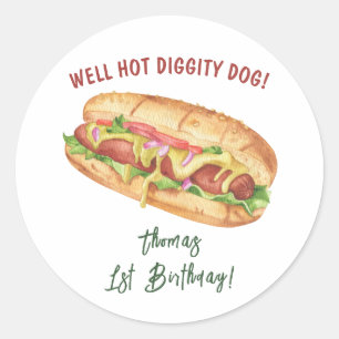 Watercolor Hot Dog Kids Birthday Classic Round Sticker