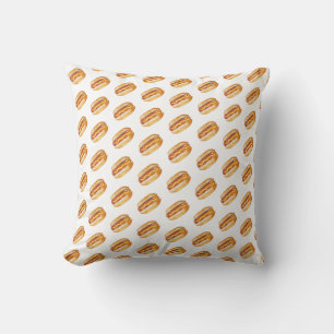 Watercolor Hot Dog Pattern Throw Pillow – Fun BBQ 