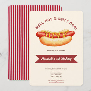 Watercolor Hot Dog Summer Kids Birthday Party  Invitation