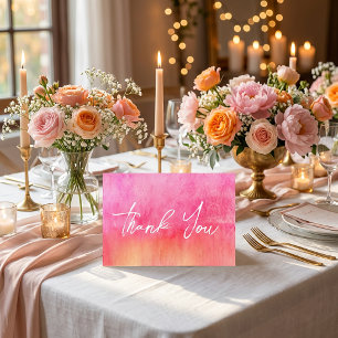 Watercolor Hot Pink and Orange Wedding Thank You Card