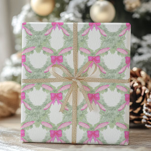 Watercolor Hot Pink Bow Garland Christmas Wrapping Paper