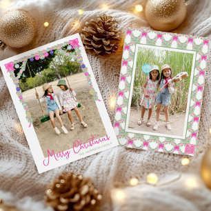 Watercolor Hot Pink Bows Garland Christmas Photo Holiday Card