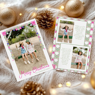 Watercolor Hot Pink Bows Garland Christmas Photo Holiday Card