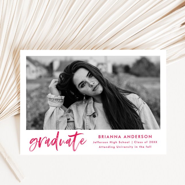 Watercolor Hot Pink Brush Script Graduation Party Invitation (Creator Uploaded)
