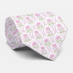 Watercolor hot pink flowers neck tie