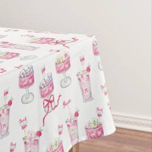 Watercolor Hot Pink Mahjong Cocktails Tablecloth