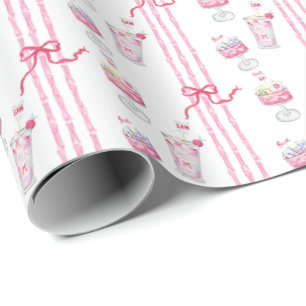 Watercolor Hot Pink Mahjong Cocktails Wrapping Paper