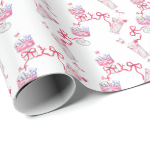 Watercolor Hot Pink Mahjong Cocktails Wrapping Paper