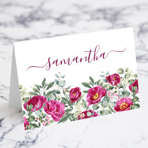 Watercolor Hot Pink Peonies Individual Place Card