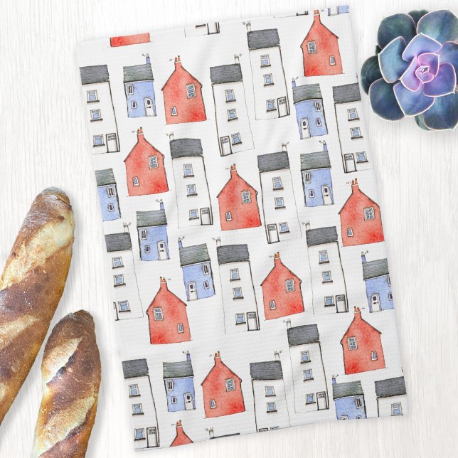 Watercolor House Art Tea Towel (Watercolor house art pattern architecture real estate pattern kitchen tea towel)