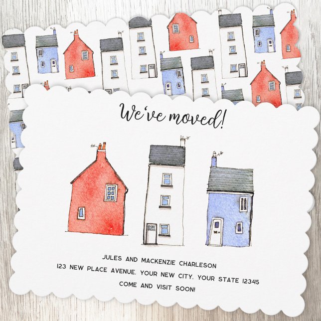 Watercolor House Change of Address Announcement (Hand painted watercolor house personalized new home moving change of address announcement)