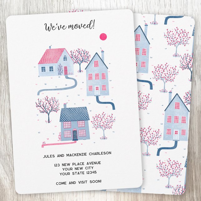Watercolor House Change of Address Announcement (Watercolour House new home moving announcement with custom text)