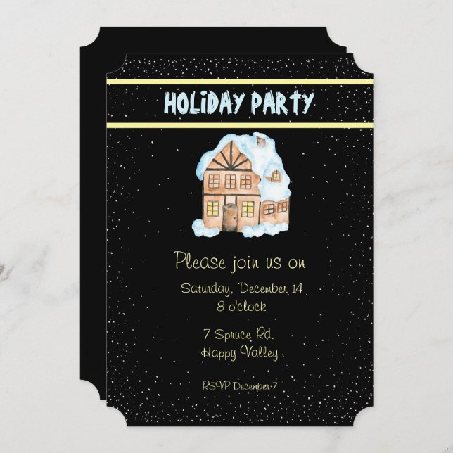 Watercolor House Holiday Party Invitation (Front/Back)