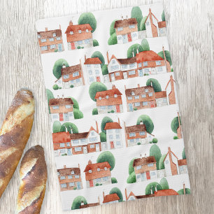 Watercolor House Home Art Tea Towel