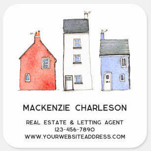 Watercolor House Home Real Estate Letting Agent Square Sticker
