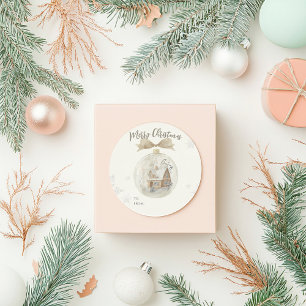 Watercolor House in Snow Globe Christmas Classic Round Sticker