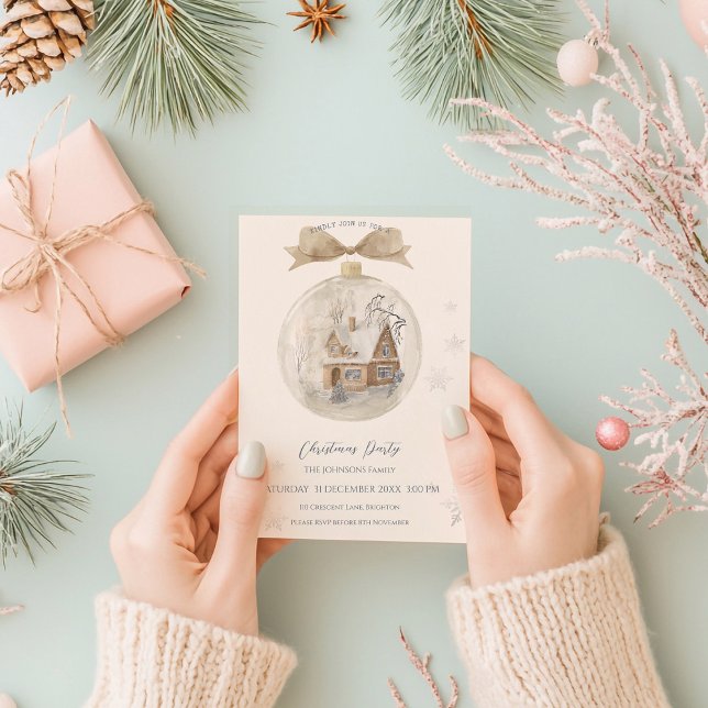 Watercolor House in Snow Globe Christmas Invitation (Creator Uploaded)