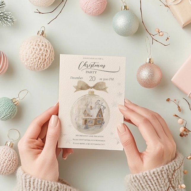 Watercolor House in Snow Globe Christmas Invitation (Creator Uploaded)