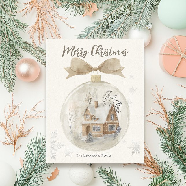 Watercolor House in Snow Globe Christmas Postcard (Creator Uploaded)